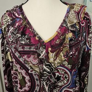 Chico's Paisley Top with Ruffled V-Neck